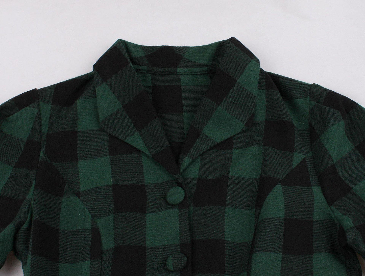 Women Short Sleeves Plaid Vintage Dresses-STYLEGOING