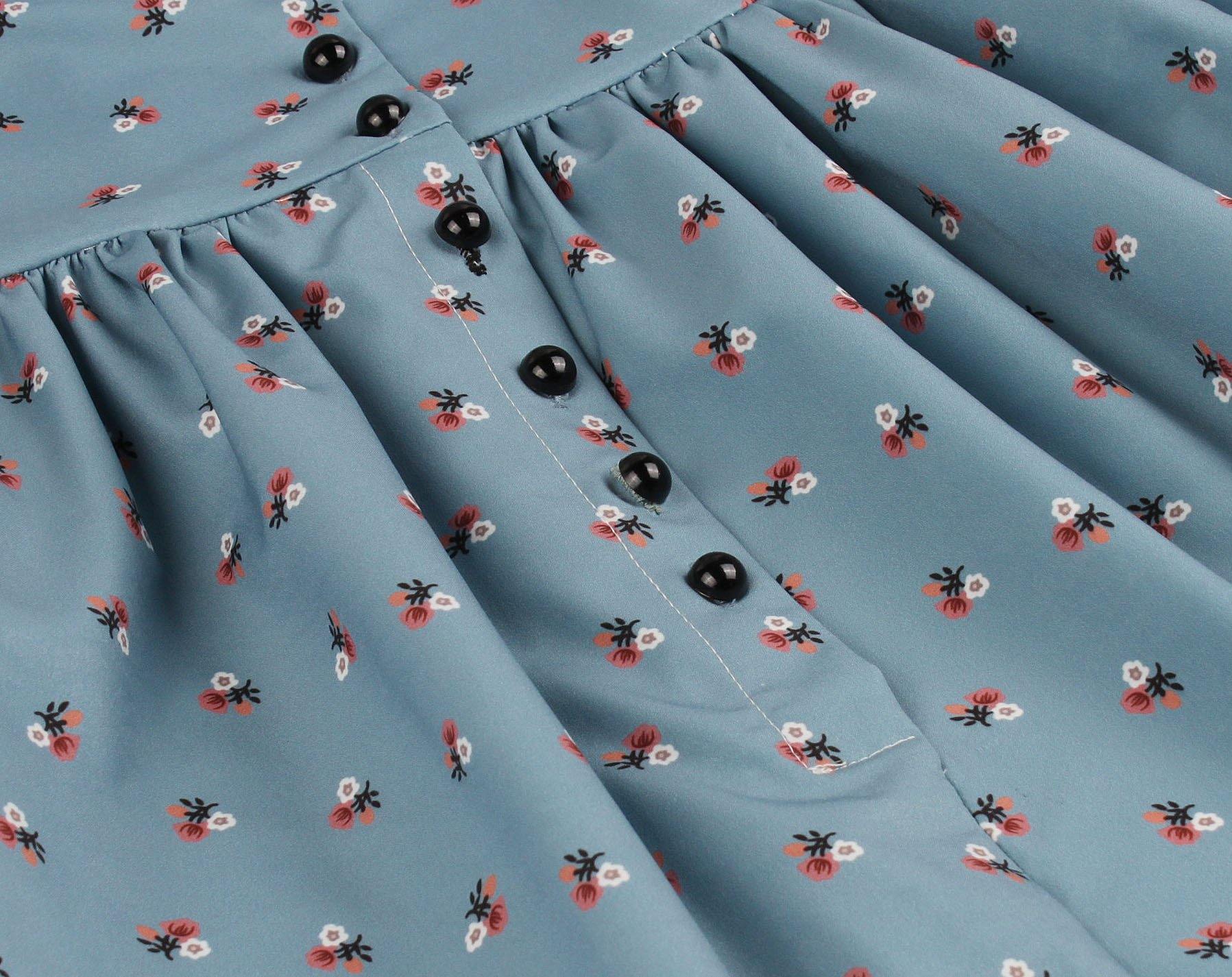 Women V Neck Floral Print High Waist Vintage Dresses with Button-STYLEGOING