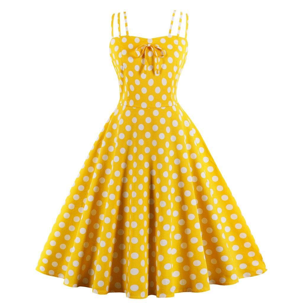 Women Summer Sphagetti Straps Dot Print Dresses-STYLEGOING