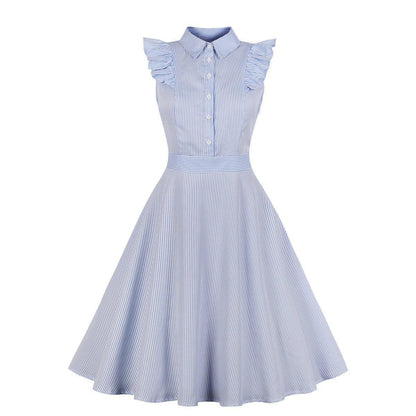 Plus Sizes Striped Ruffled Shirt Dresses-STYLEGOING