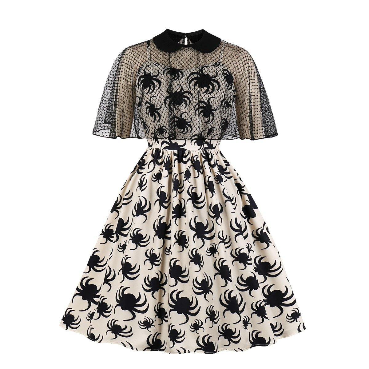 Retro Women Floral Print Net Dresses-STYLEGOING