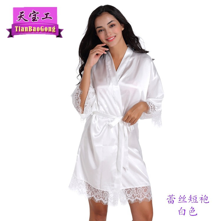 Summer Sexy Women Lace Strim Morning Gown