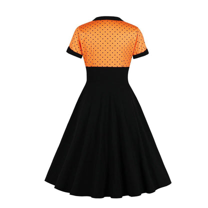 Square Neckline Dot Print Plus Size Retro Dresses-STYLEGOING