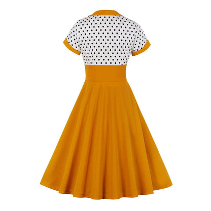 Square Neckline Dot Print Plus Size Retro Dresses-STYLEGOING