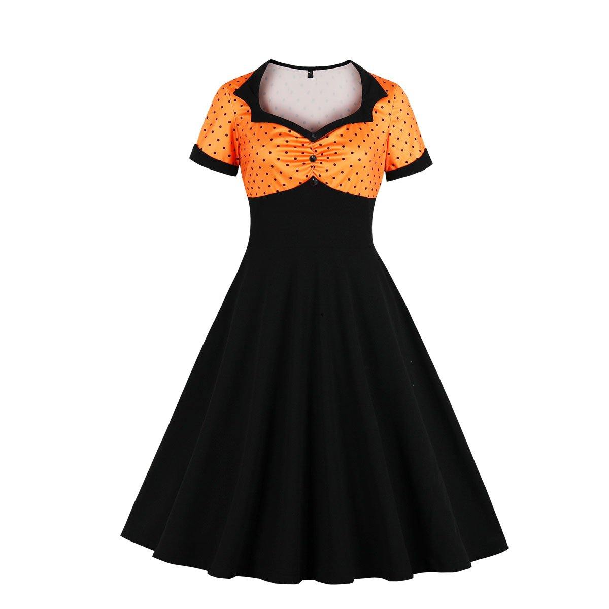 Square Neckline Dot Print Plus Size Retro Dresses-STYLEGOING