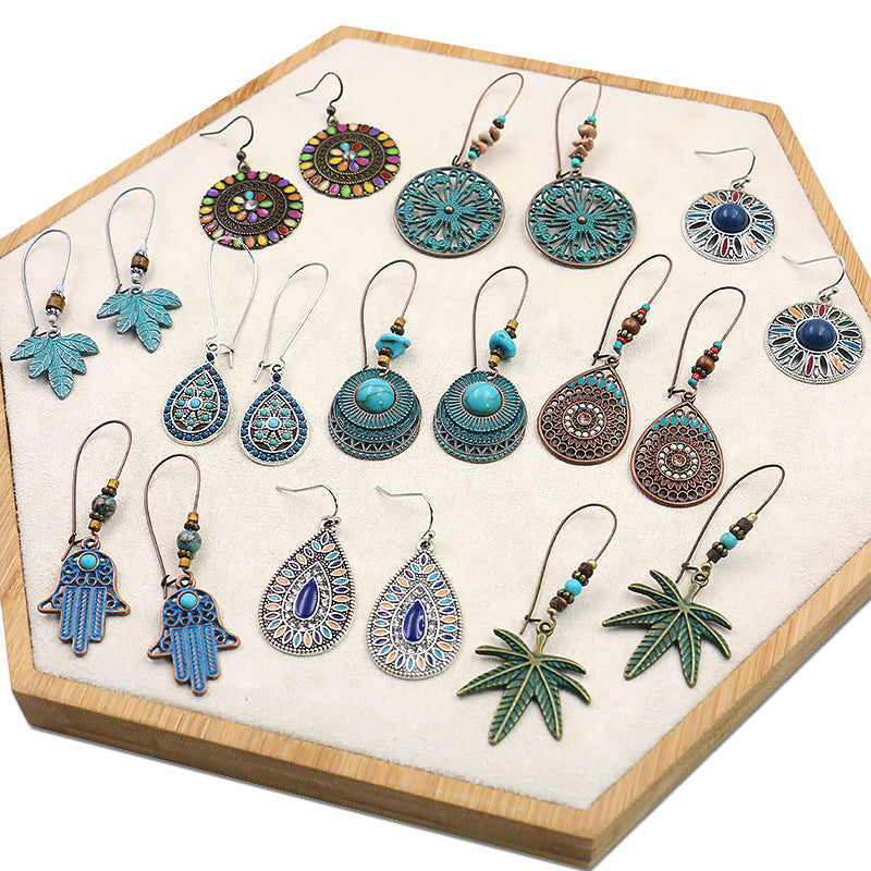 Vintage Leaf Design Bohemian Drop Earrings