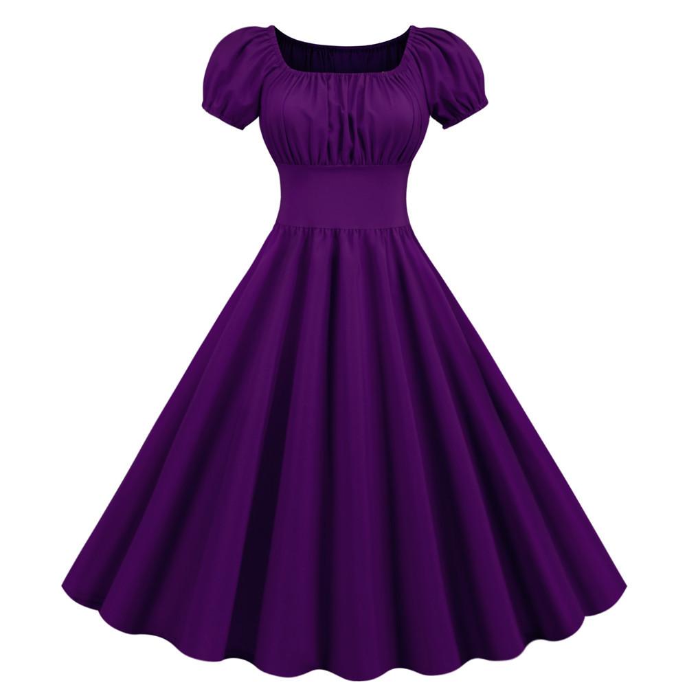 Women Square Neck Casual Retro Dresses-STYLEGOING
