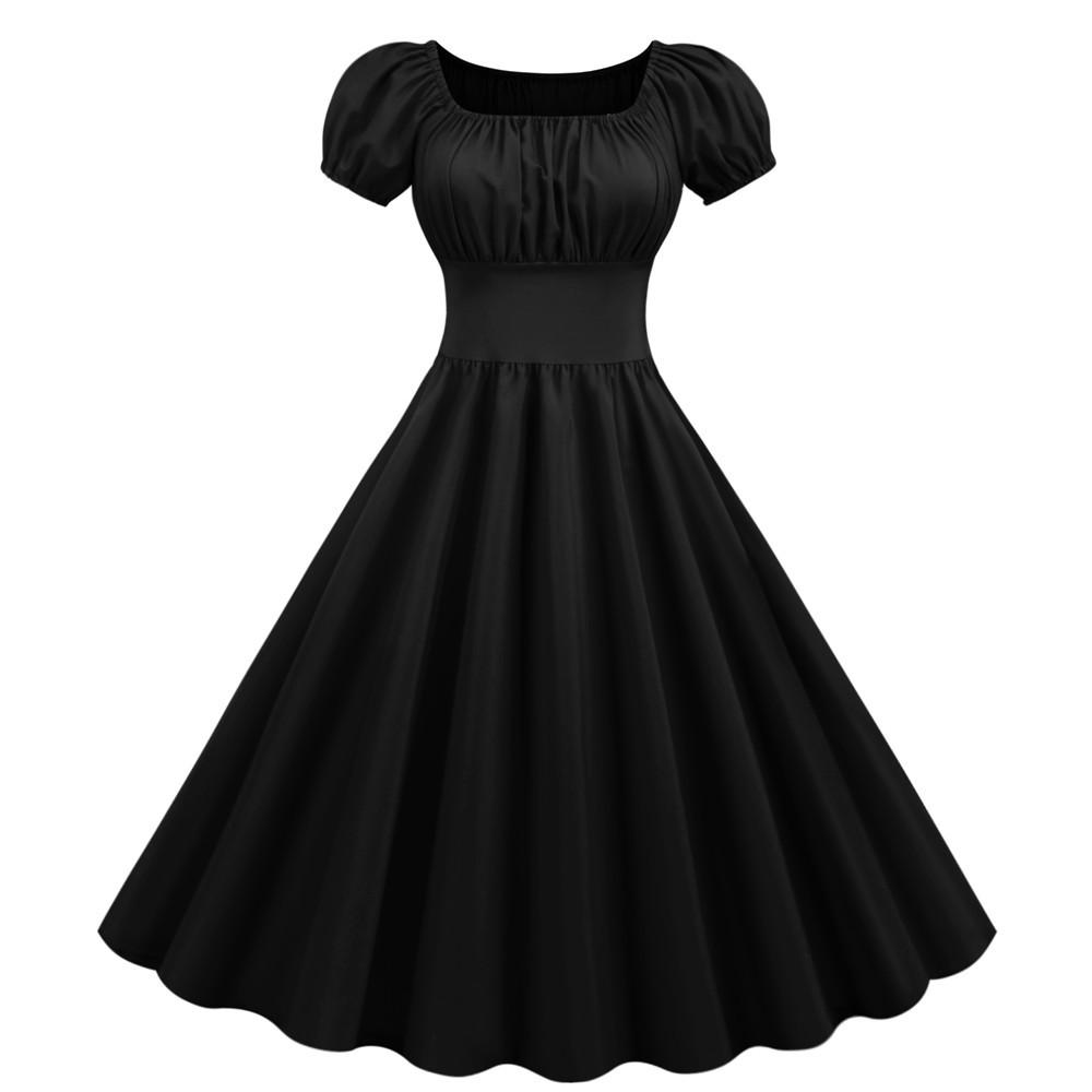 Women Square Neck Casual Retro Dresses-STYLEGOING