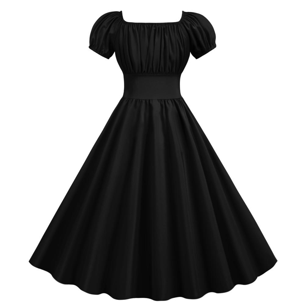 Women Square Neck Casual Retro Dresses-STYLEGOING