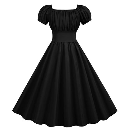 Women Square Neck Casual Retro Dresses-STYLEGOING