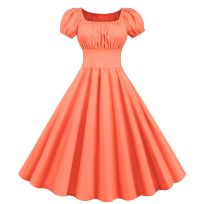 Women Square Neck Casual Retro Dresses-STYLEGOING