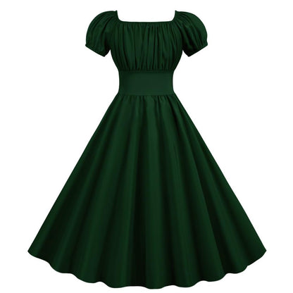 Women Square Neck Casual Retro Dresses-STYLEGOING