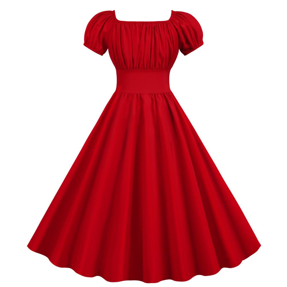 Women Square Neck Casual Retro Dresses-STYLEGOING