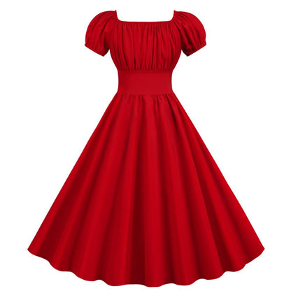 Women Square Neck Casual Retro Dresses-STYLEGOING