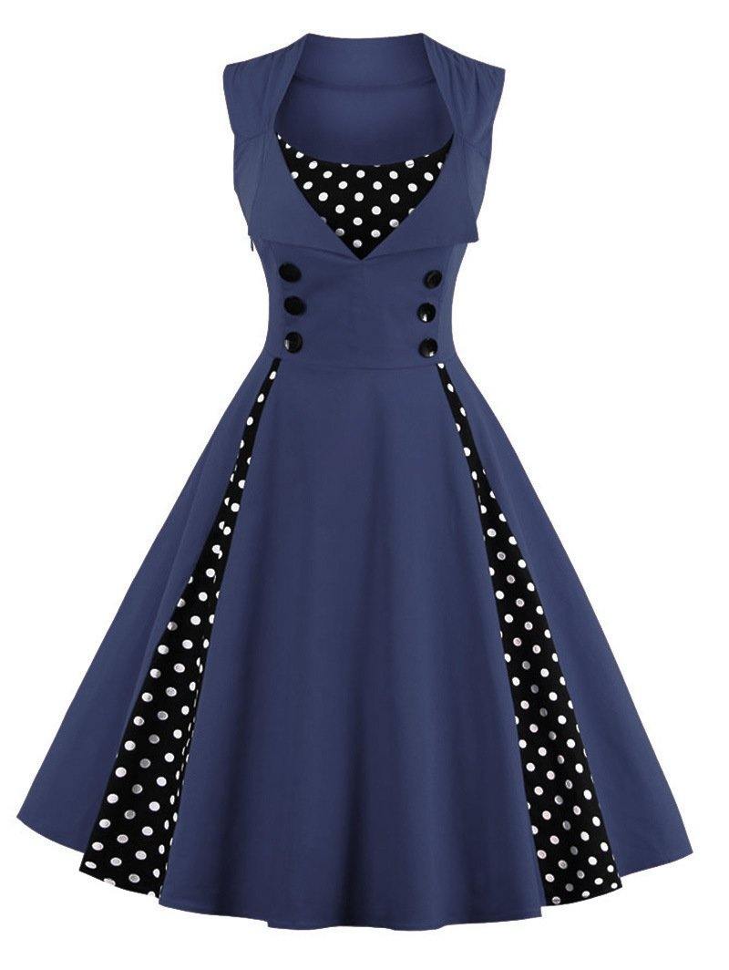Women Vintage Sleeveless Midi Length Dresses-STYLEGOING
