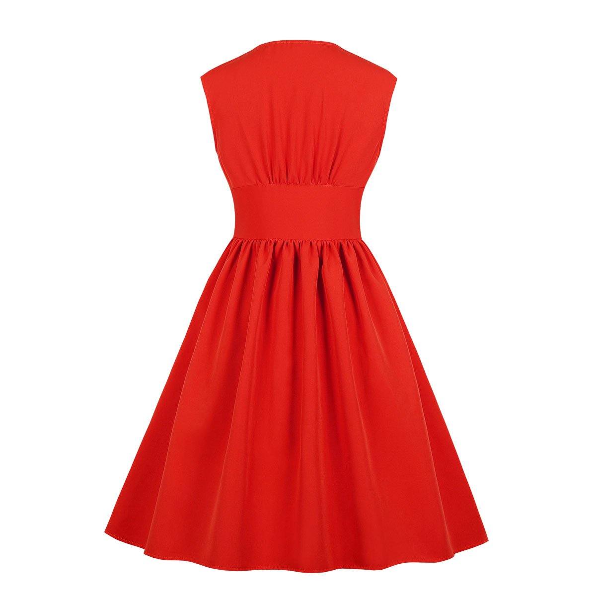 Vintage Button Floral Print High Waist Dresses-STYLEGOING