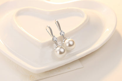 Fashion Floral Beaded Pearl Sterling Silver Fish Hook Earrings