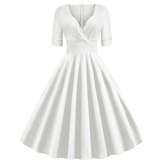 Vintage Short Sleeves V Neck Ball Dresses-STYLEGOING