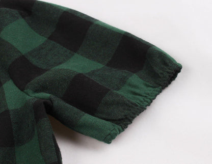 Women Short Sleeves Plaid Vintage Dresses-STYLEGOING
