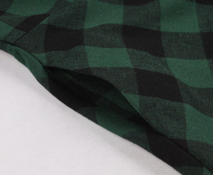 Women Short Sleeves Plaid Vintage Dresses-STYLEGOING