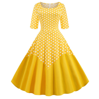 Round Neck Half Sleeves Vintage Dresses-STYLEGOING