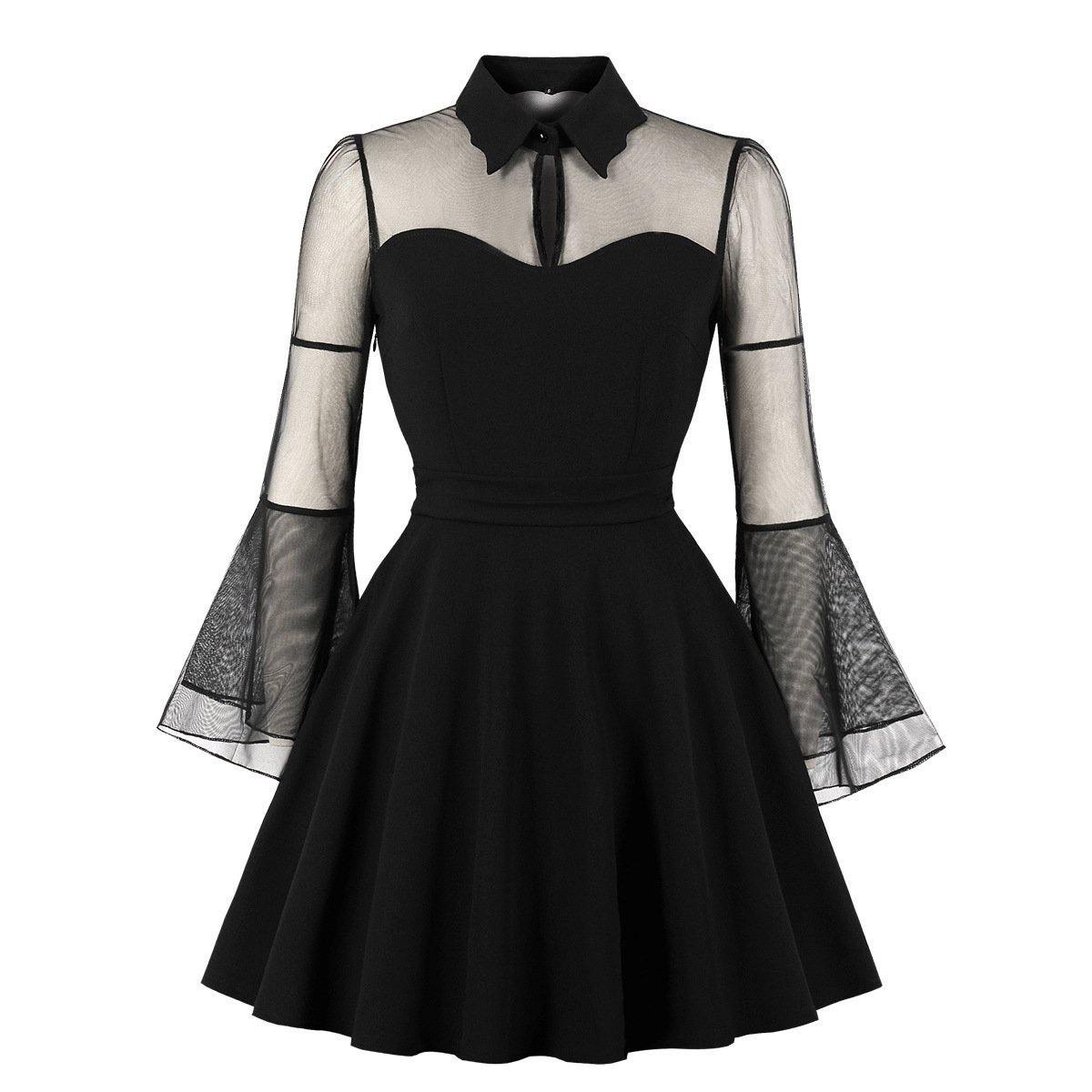 Plus Sizes Net Bell Sleeves Vintage Mini Dresses-STYLEGOING