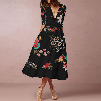 Lovely Floral Print Summer Women Midi Dresses