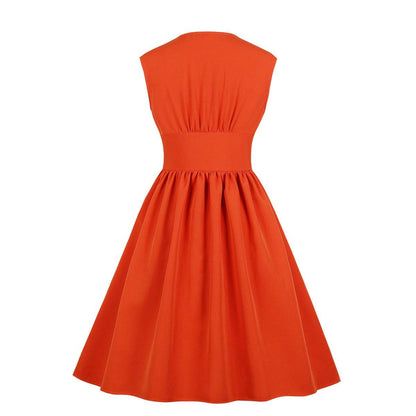 Vintage Button Floral Print High Waist Dresses-STYLEGOING