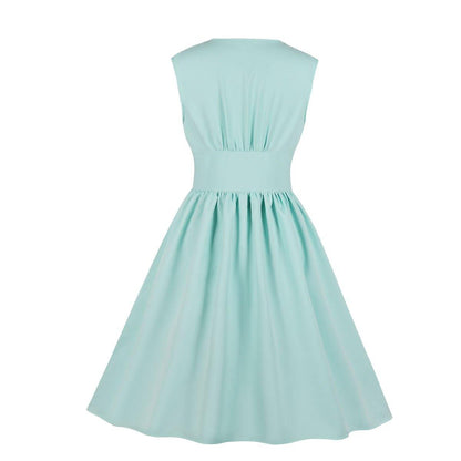Vintage Button Floral Print High Waist Dresses-STYLEGOING