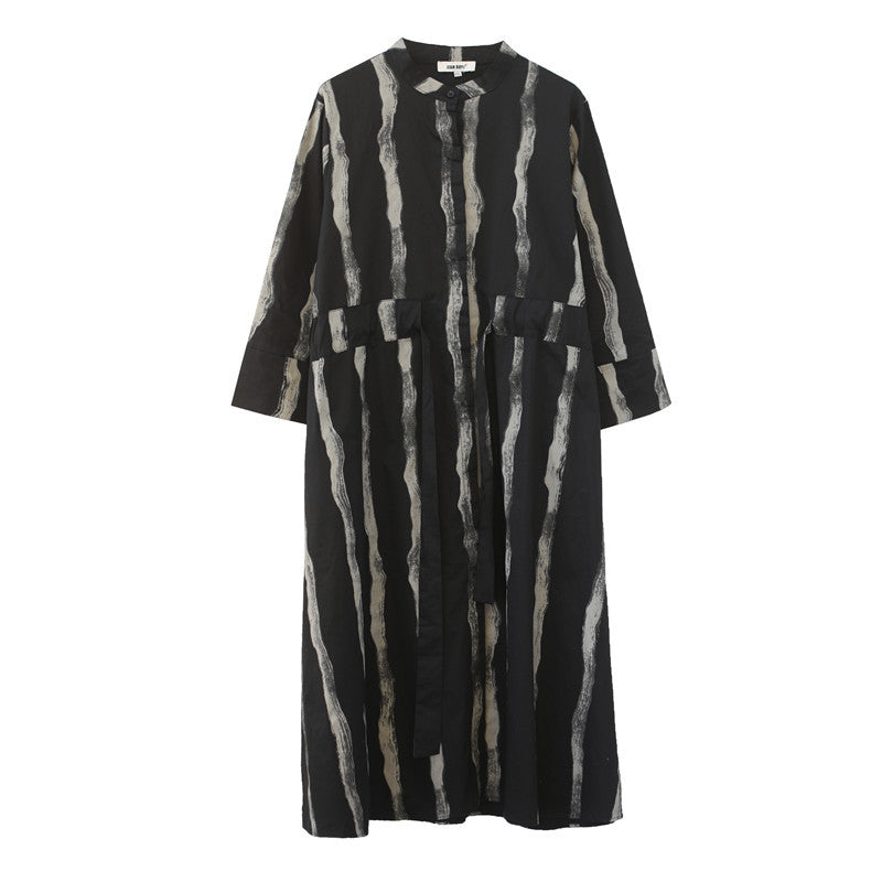 Black Linen Plus Sizes Shirt Midi Dresses
