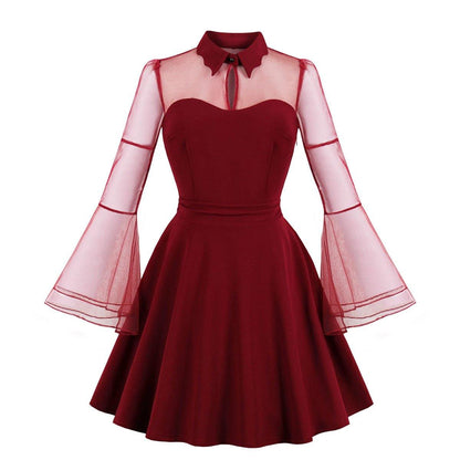 Plus Sizes Net Bell Sleeves Vintage Mini Dresses-STYLEGOING
