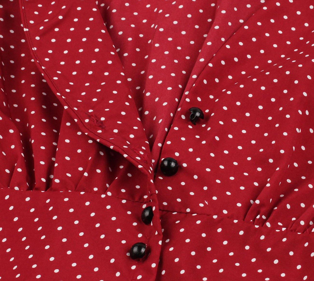 Women Sleeveless V Neck Dot Print Vintage Dresses with Buttons-STYLEGOING