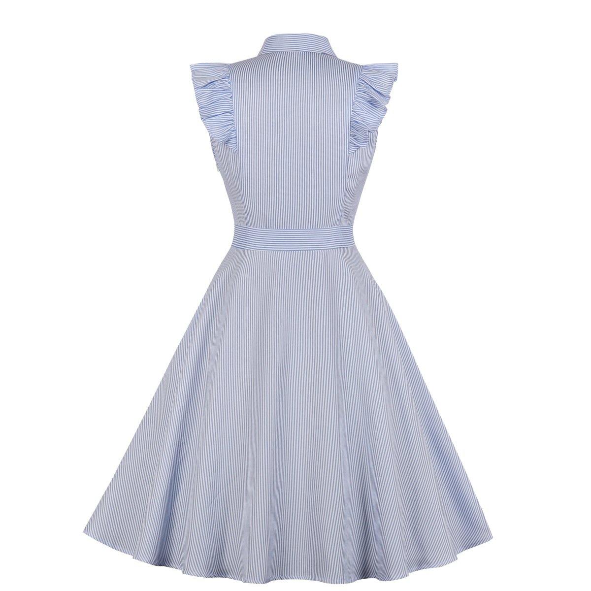 Plus Sizes Striped Ruffled Shirt Dresses-STYLEGOING