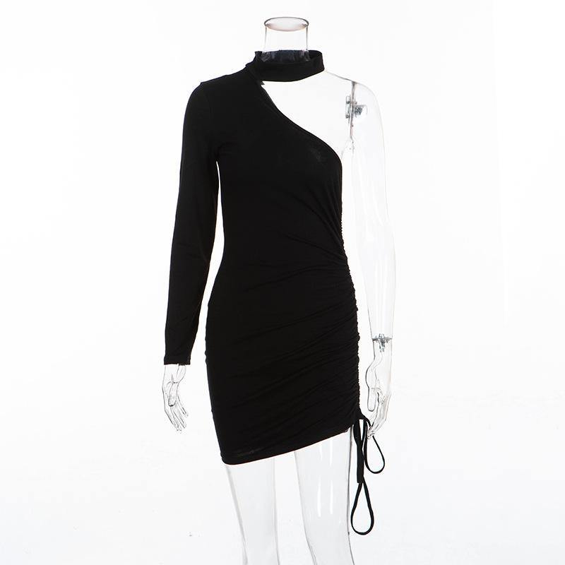Long Sleeve Pleated Lace Up Mini Dress-STYLEGOING