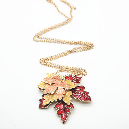 Vintage 3D Maple Leaves Necklaces and Brooch