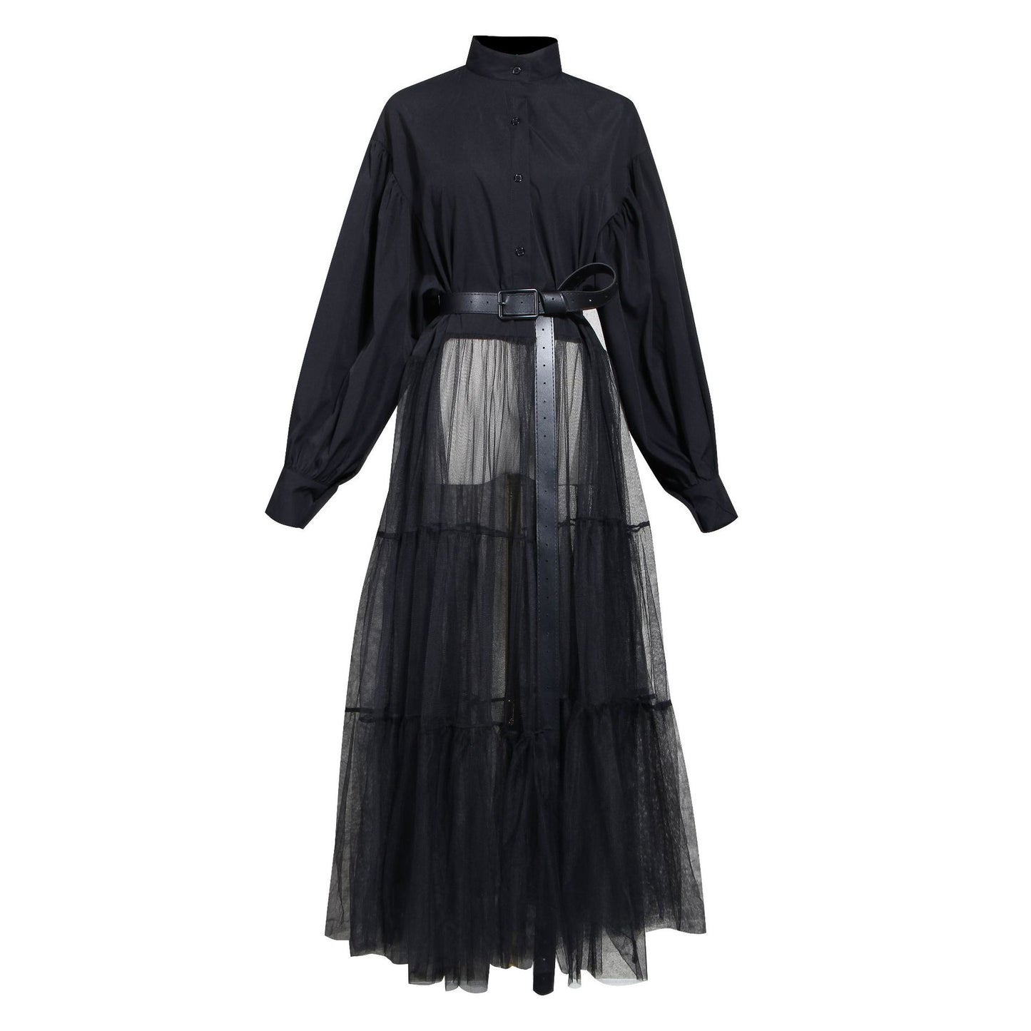 Designed Tulle Contrast High Waist Women Long Shirt Dresses