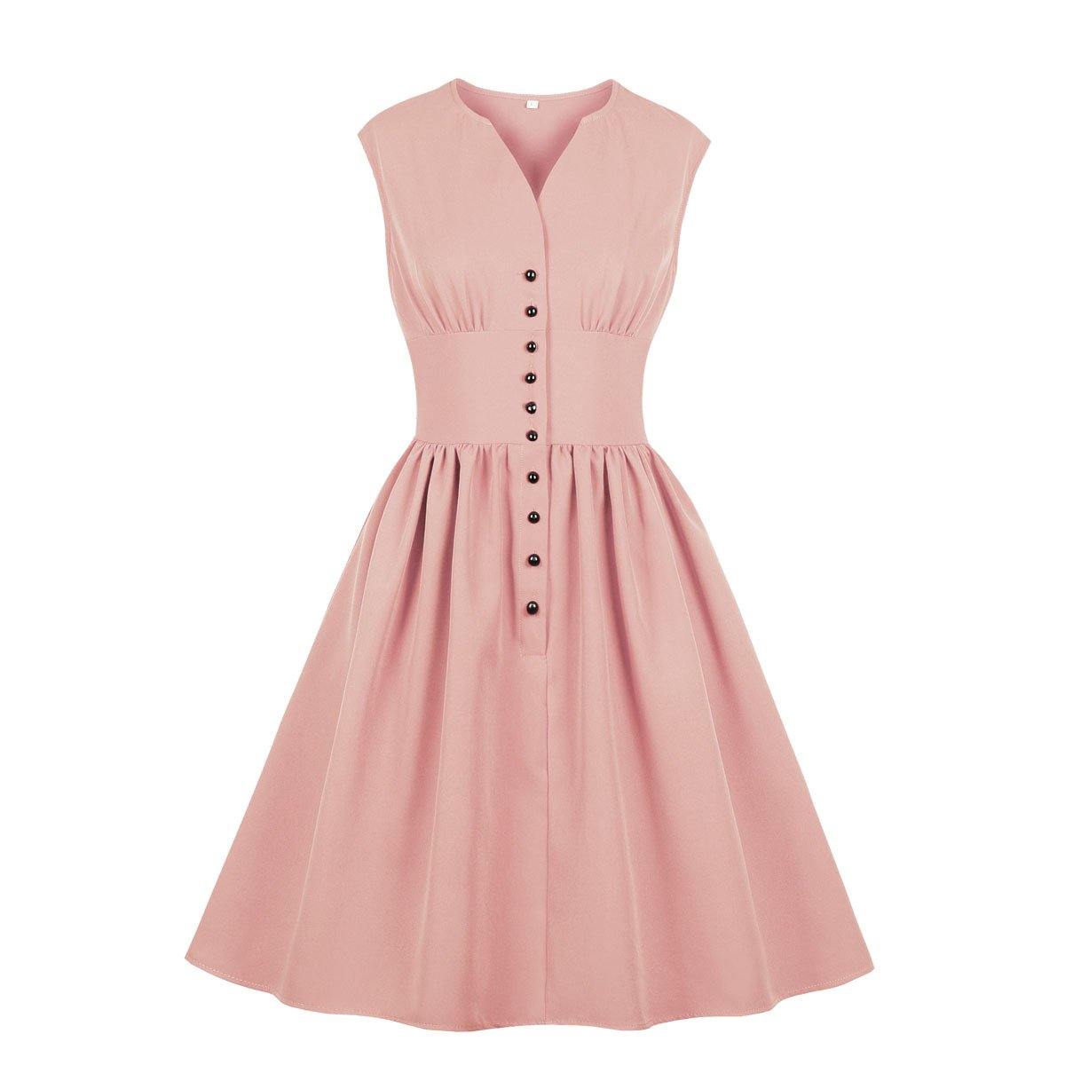 Vintage Button Floral Print High Waist Dresses-STYLEGOING