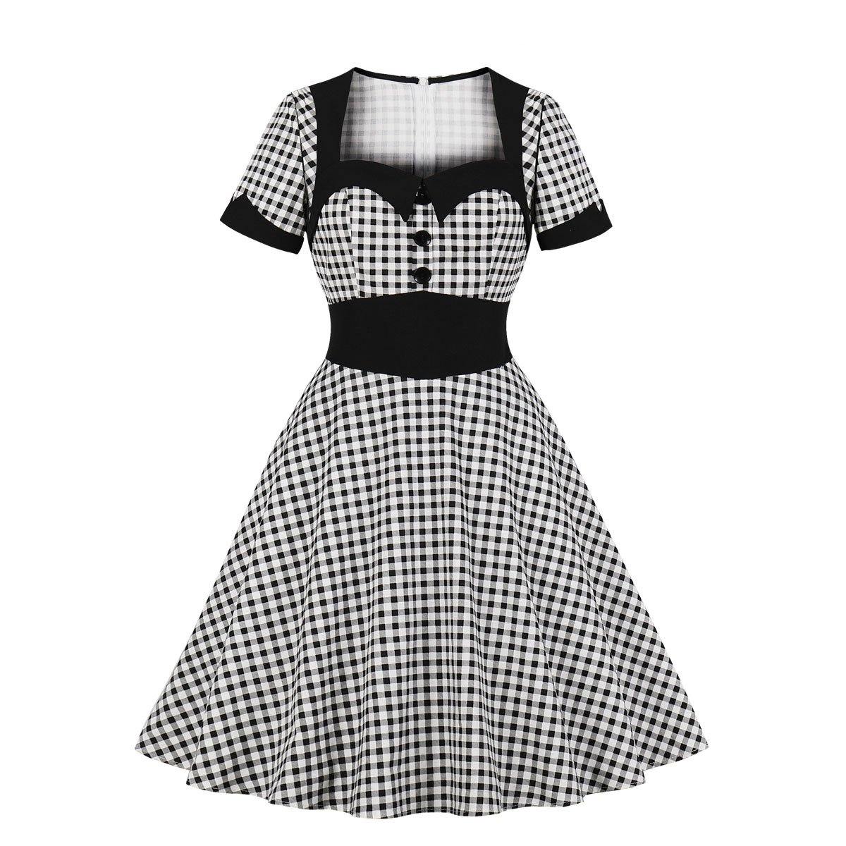 Women Square Neckline Short Sleeves Dresses-STYLEGOING