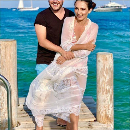 White Long Sleeves Chiffon Beach Cover Ups-STYLEGOING