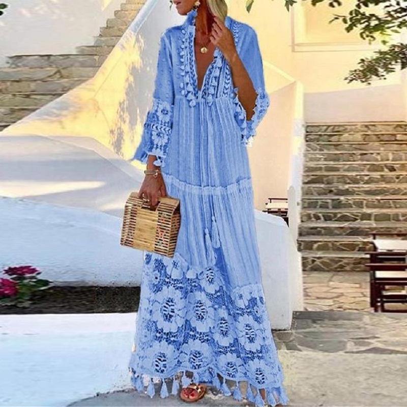 Tassel Summer Beach Bohemia Long Dresses-STYLEGOING