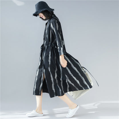 Black Linen Plus Sizes Shirt Midi Dresses