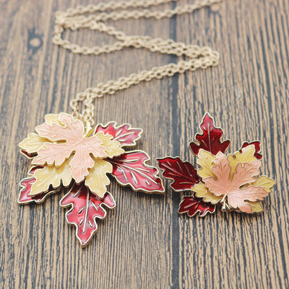 Vintage 3D Maple Leaves Necklaces and Brooch