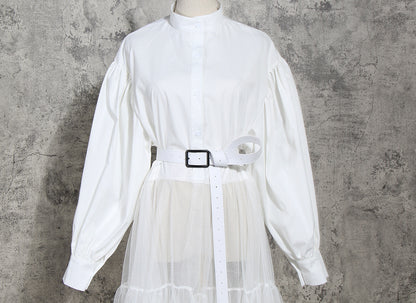 Designed Tulle Contrast High Waist Women Long Shirt Dresses