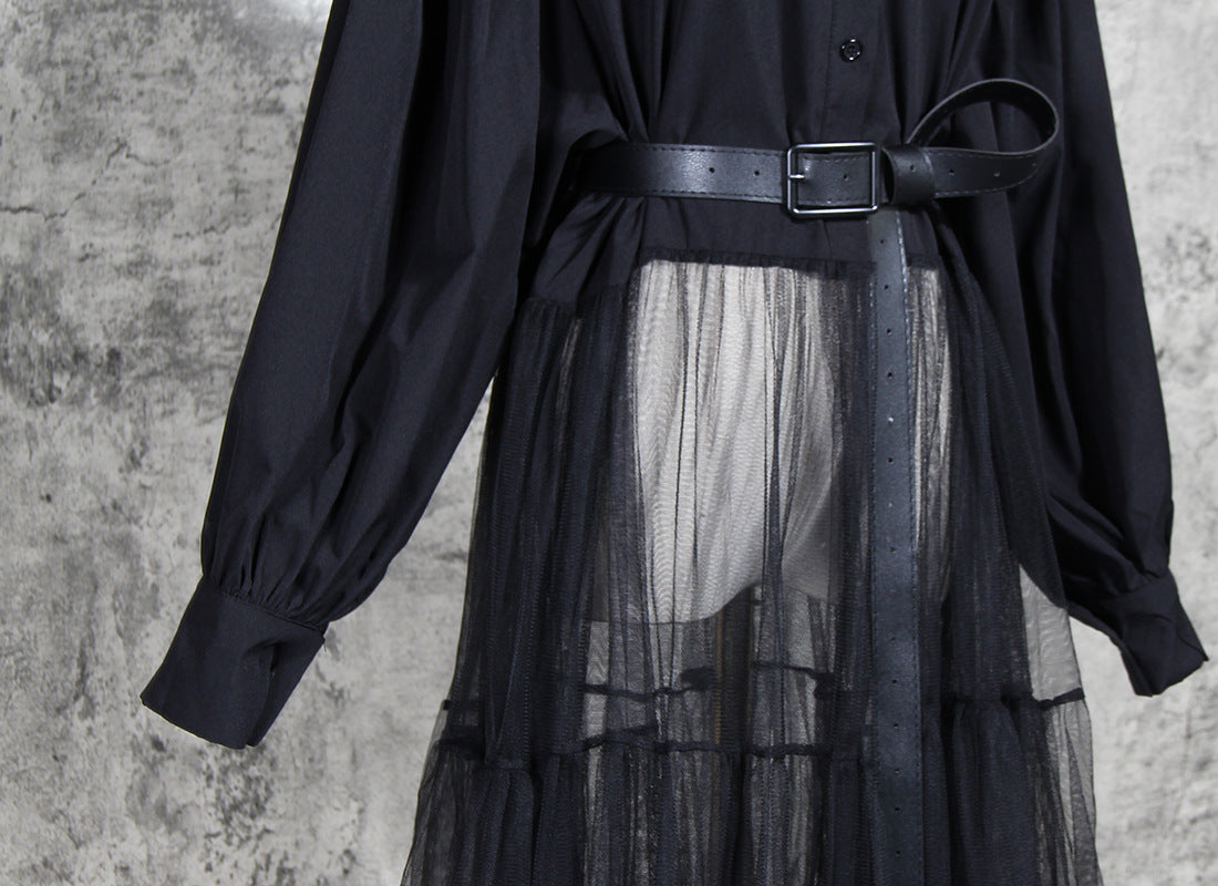 Designed Tulle Contrast High Waist Women Long Shirt Dresses