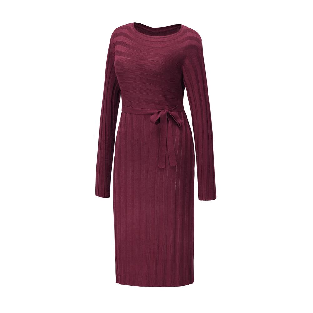 Women Knitting Pullover Lace Up Dresses for Winter-STYLEGOING