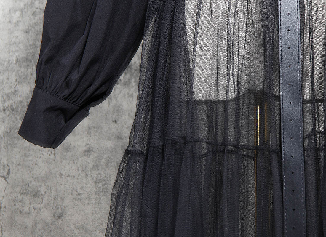 Designed Tulle Contrast High Waist Women Long Shirt Dresses