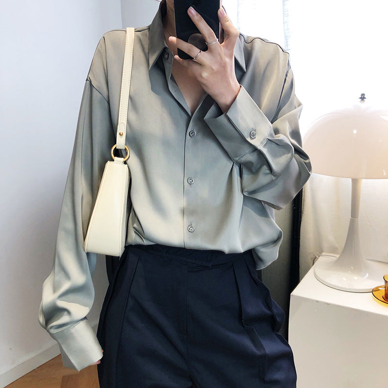 Elegant Satin Designed Women Long Sleeves Shirts