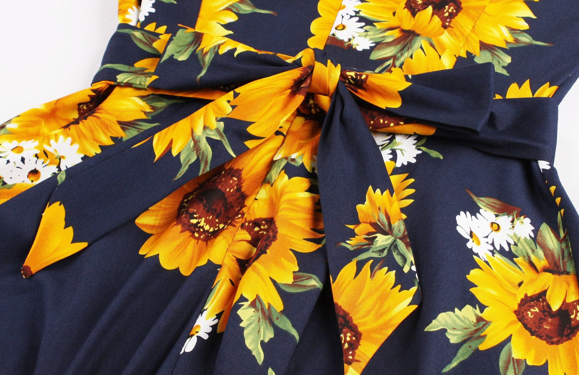 Vintage Women 3/4 Length Sleeves Sumflower Dresses-STYLEGOING