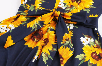 Vintage Women 3/4 Length Sleeves Sumflower Dresses-STYLEGOING