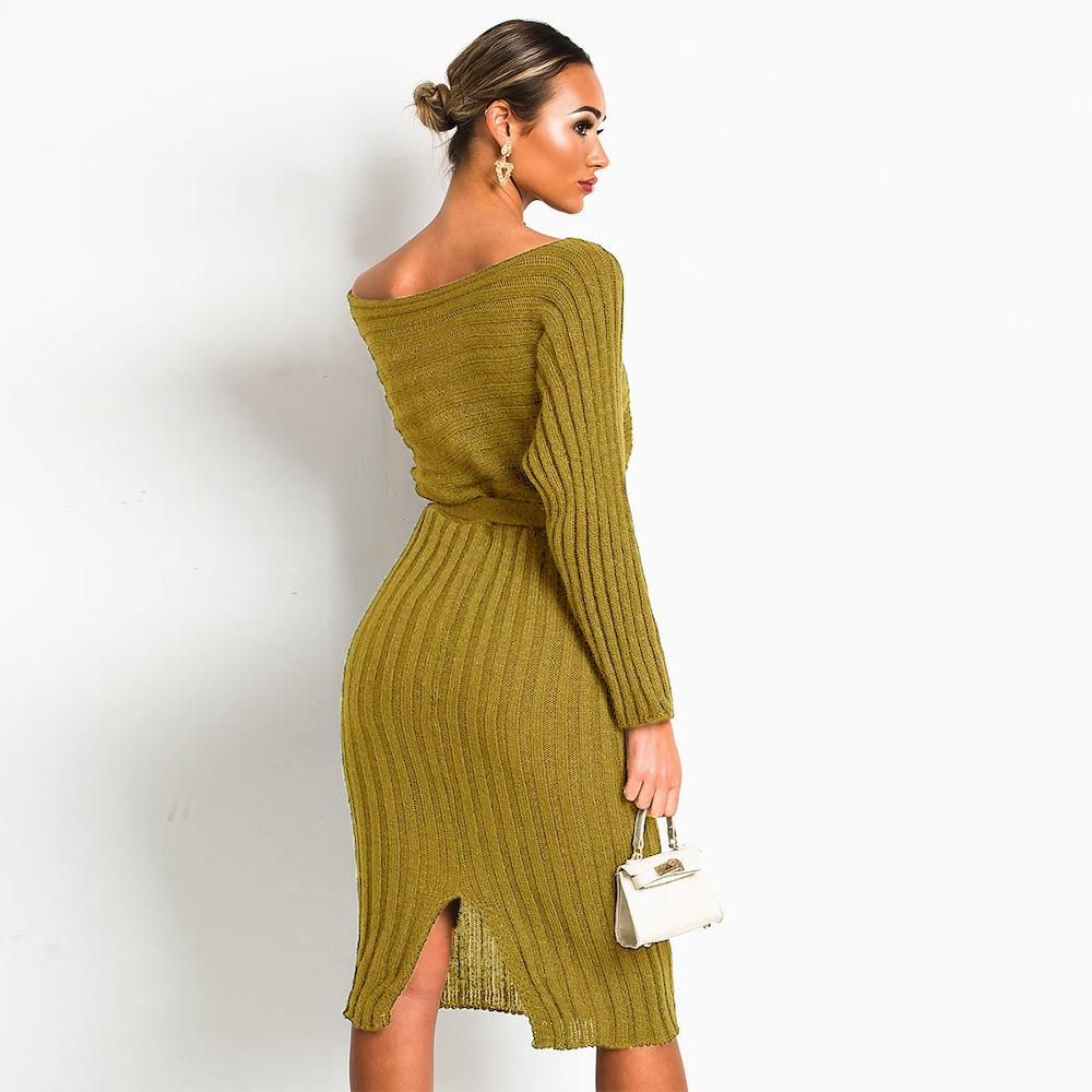 Women Knitting Pullover Lace Up Dresses for Winter-STYLEGOING